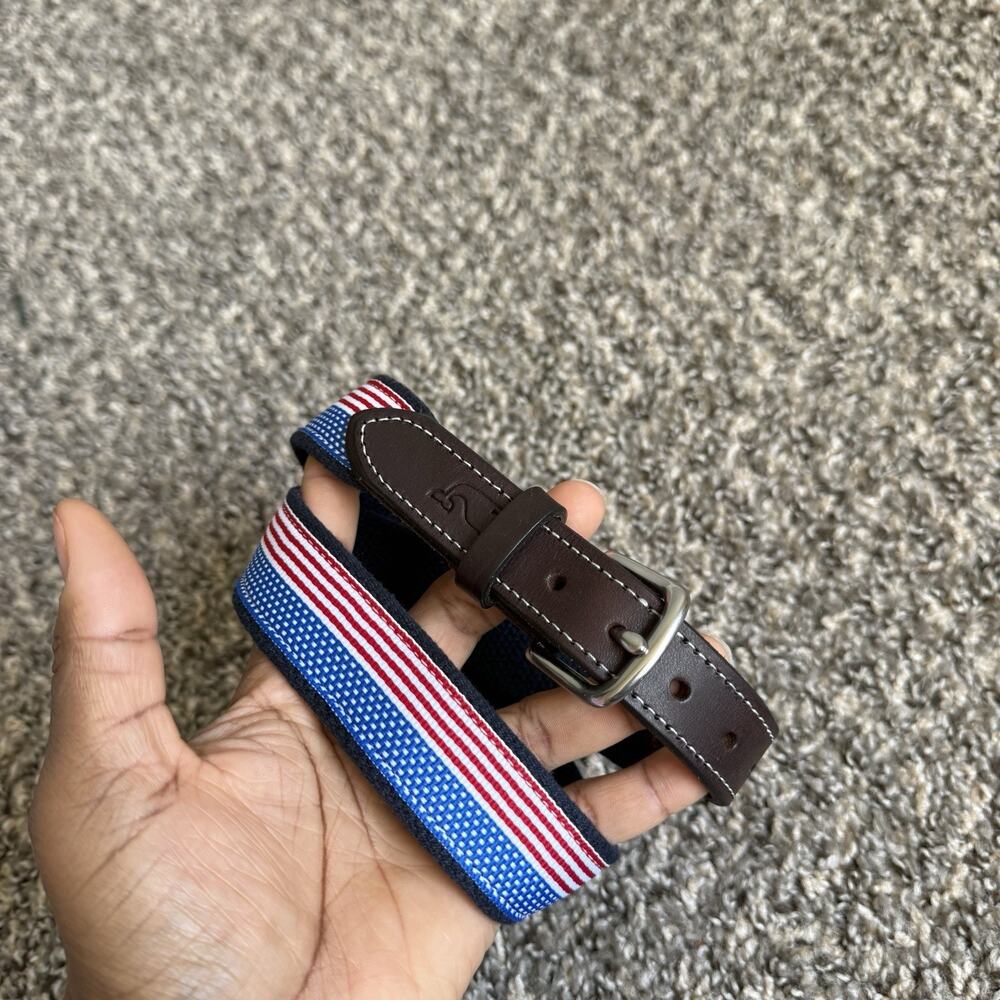 Vineyard Vines Belt Boy Size 28 Brown Navy Blue American Flag USA Canvas New